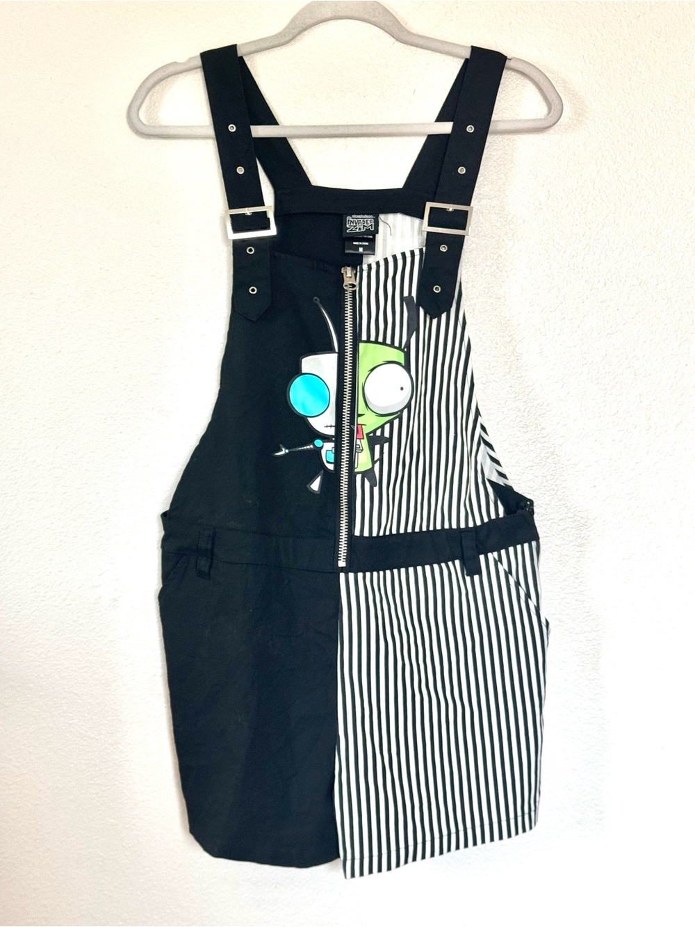 Nickelodeon Invader Zim HOT TOPIC Shortalls Overall Romper Y2K Zip Size M - Picture 2 of 11